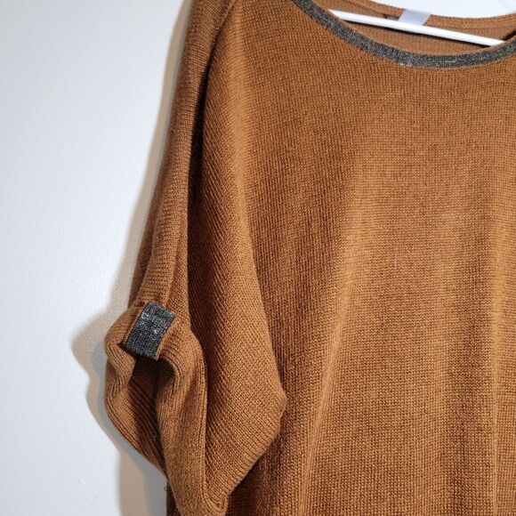 Chicos Brown Beaded Linen Blend Short Sleeve Sweater 2 Large - Picture 3 of 12